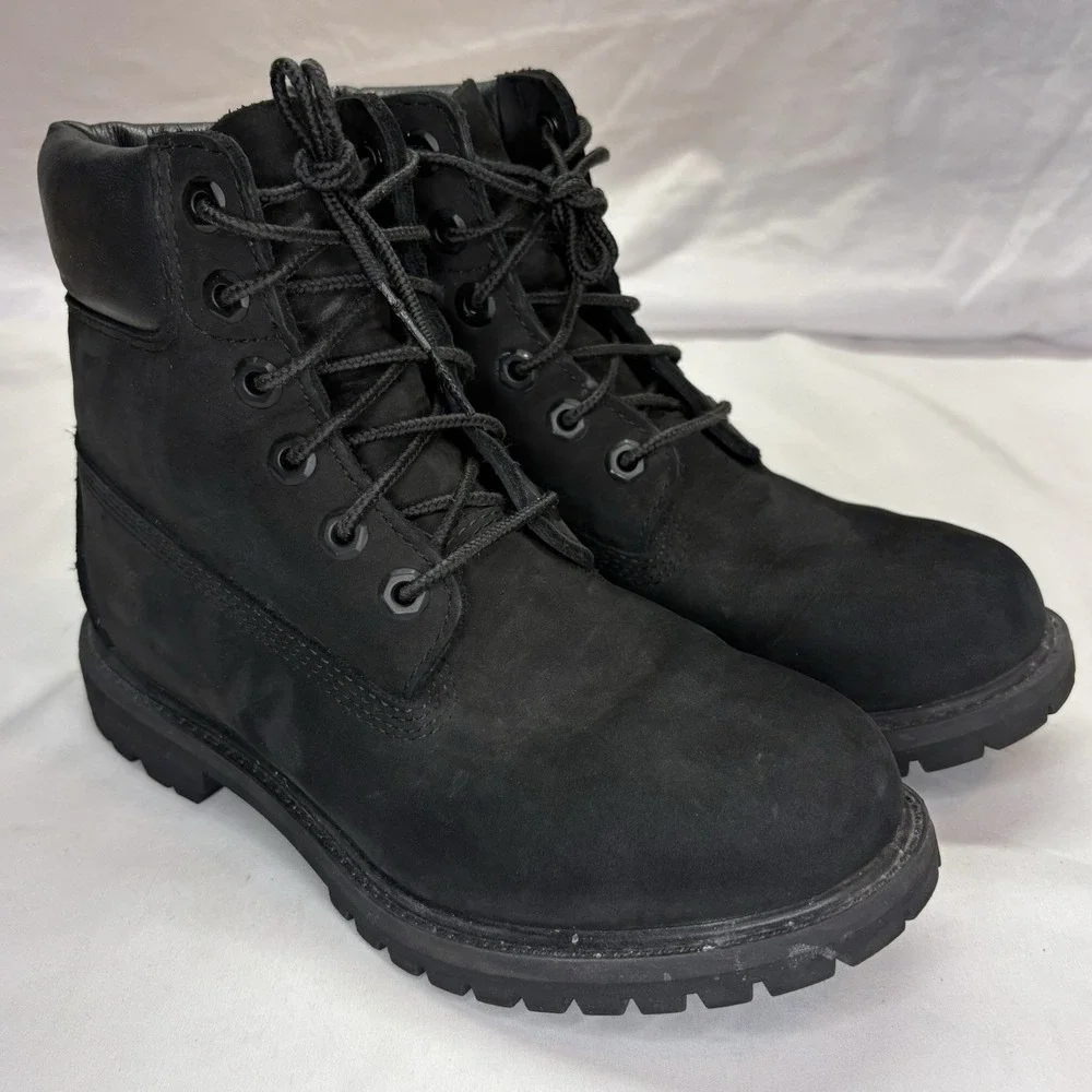 Timberland Premium 6 inch Womens Boots Size 7 M Black Nubuck Waterproof